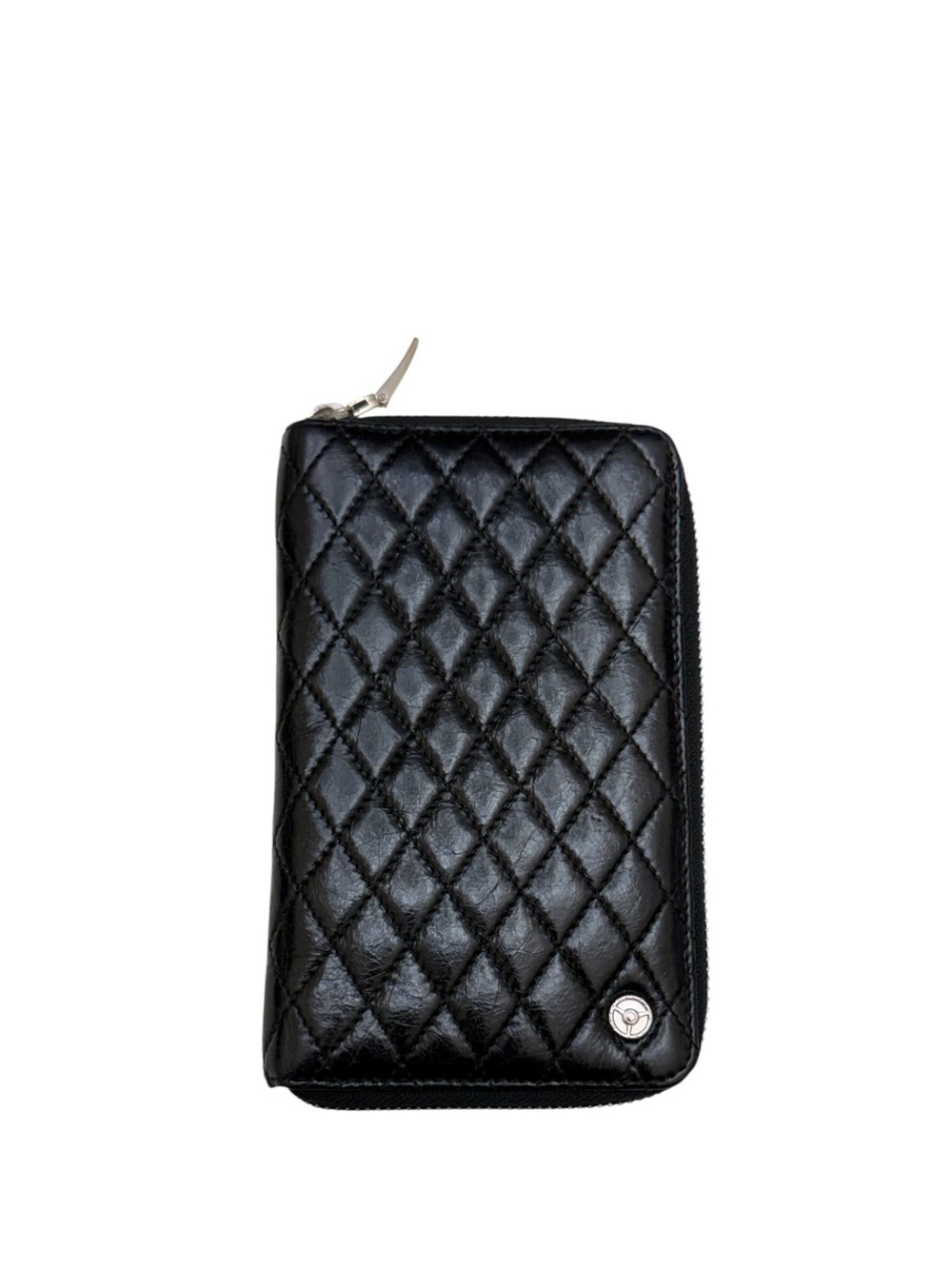 GTO LONDON - BLACK QUILTED LEATHER BROWN SMOOTH LEATHER ZIP AROUND TRAVEL WALLET